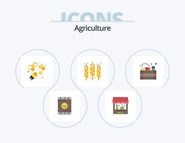 Landbouw Flat Icon Pack Icon Design Appels Graan Bij Gluten — Stockvector