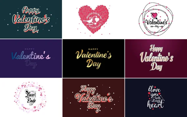 Happy Valentine Day Typography Design Heart Shaped Balloon Gradient Color — Image vectorielle