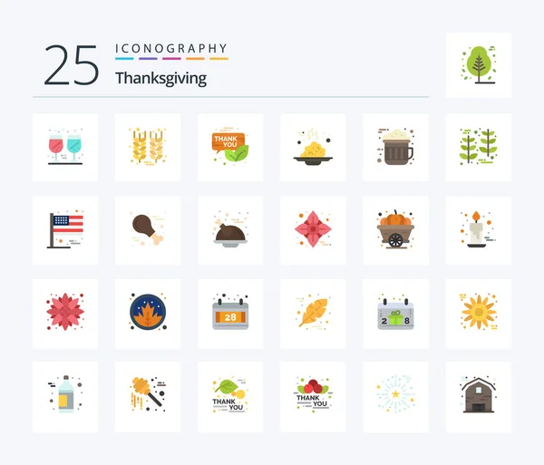 Thanksgiving Flat Color Icon Pack Including Thanks Day Food Email — Stock Vector