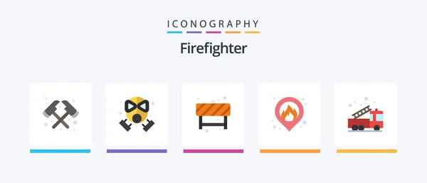 Brandweerman Flat Icon Pack Inclusief Hulp Een Noodgeval Blokkeren Een — Stockvector