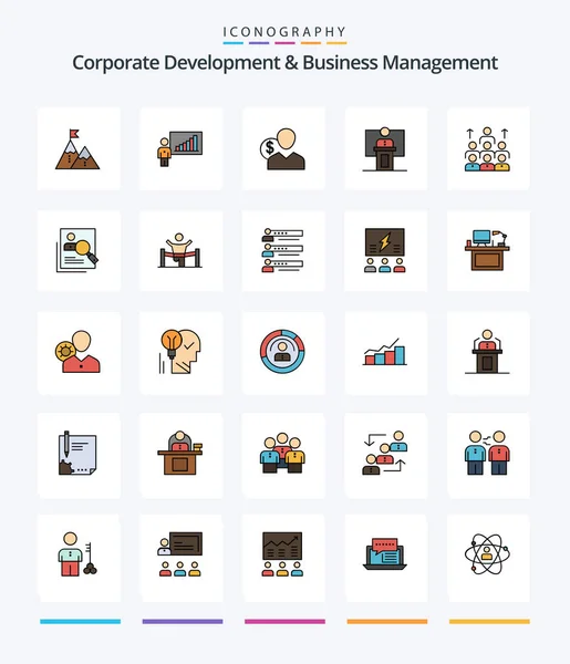 Creative Corporate Development Business Management Line Filled Ikon Paketi Finans — Stok Vektör