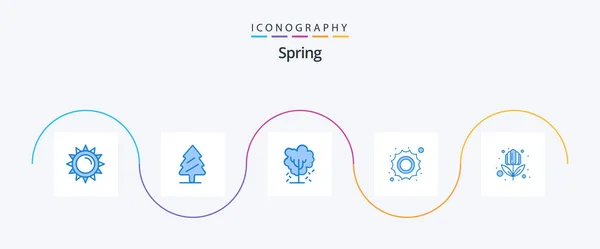 Spring Blue Icon Pack Včetně Květiny Počasí Strom Slunečno Jaro — Stockový vektor