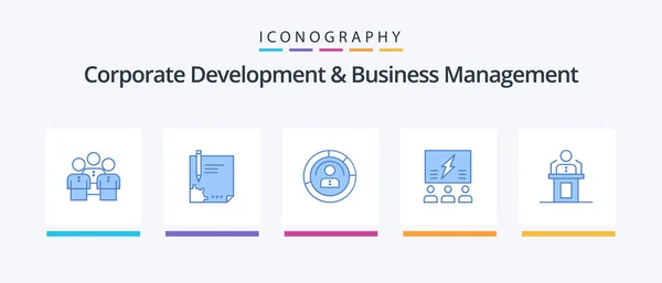 Corporate Development Business Management Blue Icon Pack Inclusief Mensen Kenmerken — Stockvector