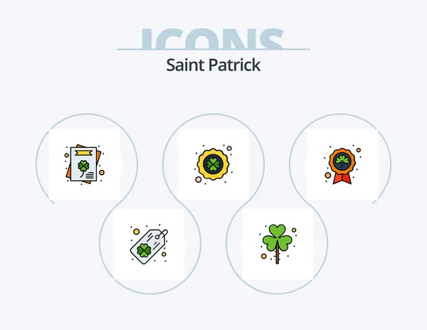 Saint Patrick Line Lleno Icon Pack Icon Design Sombrero Tarjeta — Vector de stock