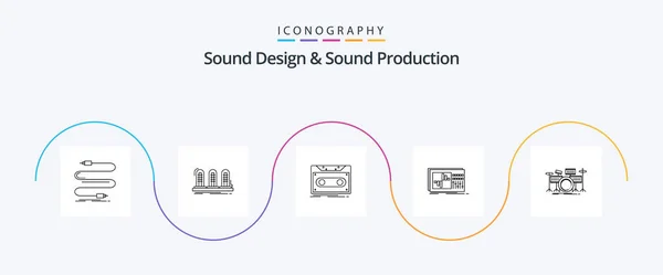 Sound Design Sound Production Line Icon Pack Including Equalizer Record — Stock vektor