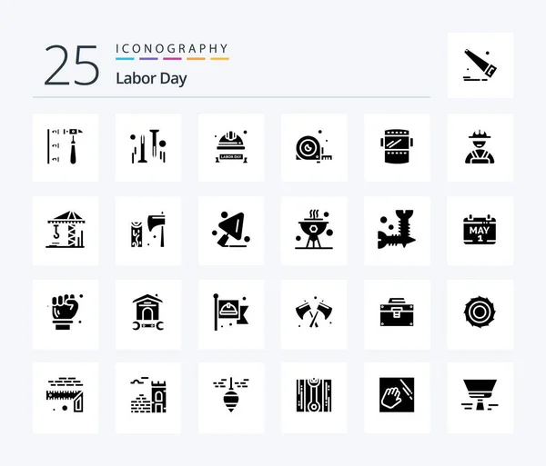 Labor Day Solid Glyph Icon Pack Including Angle Hardware Industrial — Wektor stockowy