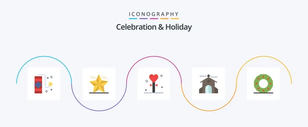 Celebration Holiday Flat Icon Pack Including Holiday Church Star Celebration — Stock Vector