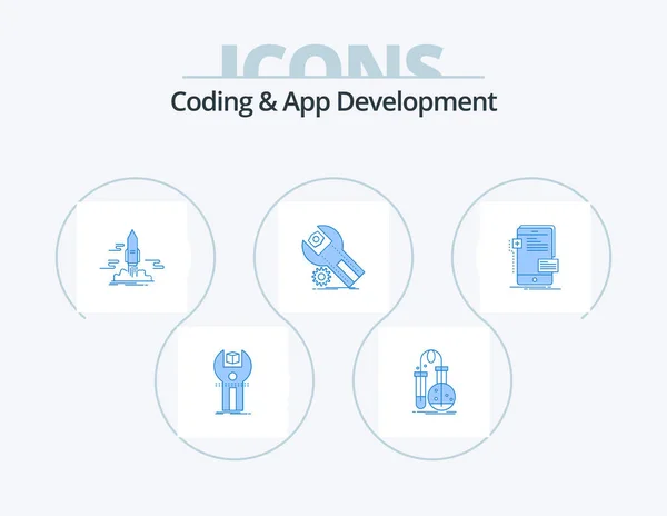 Codering App Development Blue Icon Pack Icoon Design Instellingen Ruimte — Stockvector