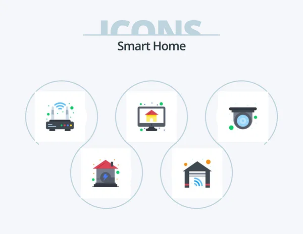 Smart Home Flat Icon Pack Icon Design Cctv Screen Modem — Wektor stockowy