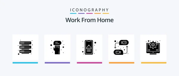Work Home Glyph Icon Pack Včetně Online Zaměstnanec Online Videokonference — Stockový vektor
