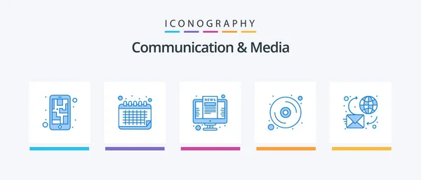 Communication Media Blue Icon Pack Including Bubble Dvd Computer Disk — Image vectorielle