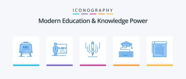 Modern Onderwijs Kennis Power Blue Pictogrampakket Inclusief Notities Afstuderen Digitale — Stockvector