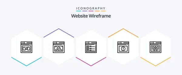 Website Wireframe Line Icon Pack Including Website Alert Website Page — Vector de stock