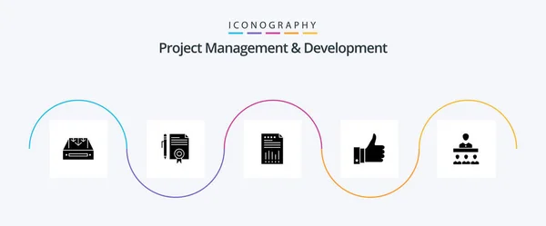 Project Management Development Glyph Icon Pack Including Report Graph Document — Stockový vektor