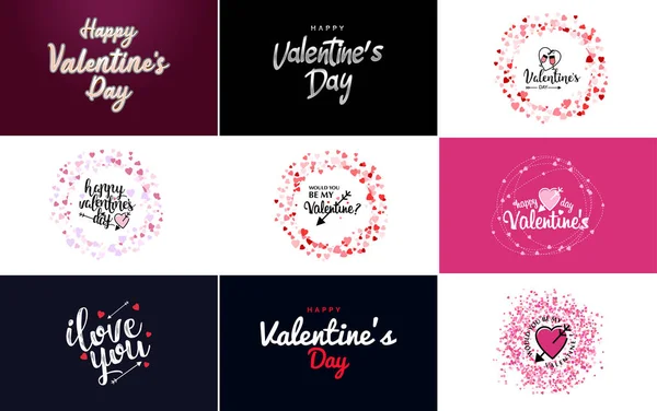 Happy Valentine Day Typography Design Heart Shaped Balloon Gradient Color — Stock Vector