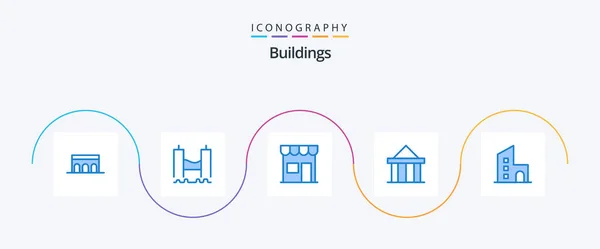 Buildings Blue Icon Pack Including Columns Acropolis Industrial Shop Marketplace — Stock Vector