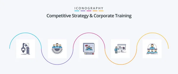Competitive Strategy Corporate Training Line Filled Flat Icon Pack Including — Wektor stockowy