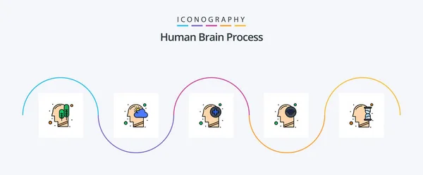 Human Brain Process Line Filled Flat Icon Pack Including Wifi — Vector de stock