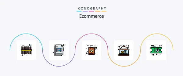 Ecommerce Line Filled Flat Icon Pack Including Ticket Discount Shop — ストックベクタ
