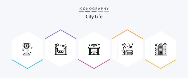City Life Line Icon Pack Inclusiv Birou Oraşul Viaţa Park — Vector de stoc