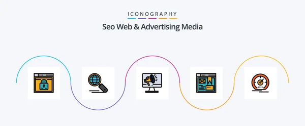 Seo Web Publicité Media Line Rempli Plat Pack Icônes Compris — Image vectorielle