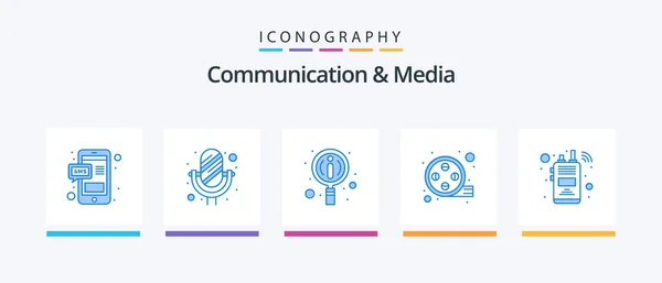 Communication Media Blue Icon Pack Including Radio Communication Information Video — Vetor de Stock