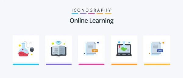 Online Learning Flat Icon Pack Including Document Doc Extension File — Stock vektor