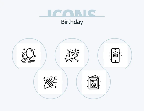 Verjaardagslijn Icoon Pack Icoon Ontwerp Verjaardag Taart Een Lint Verjaardag — Stockvector