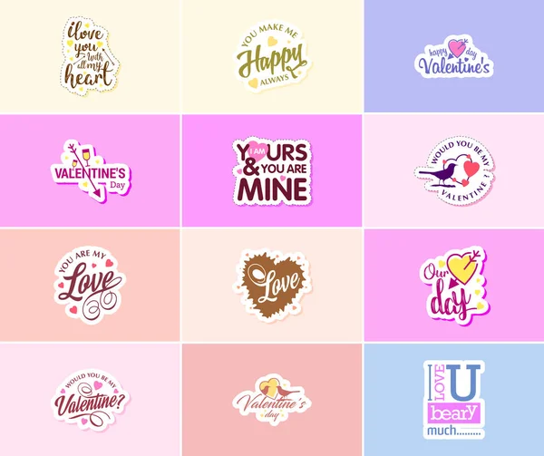 Love Lettering Graphic Stickers Most Romantic Day Year — Stockvector