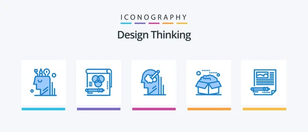 Design Thinking Blue Icon Pack Wraz Produktem Pudełko Długopis Rozwiązanie — Wektor stockowy