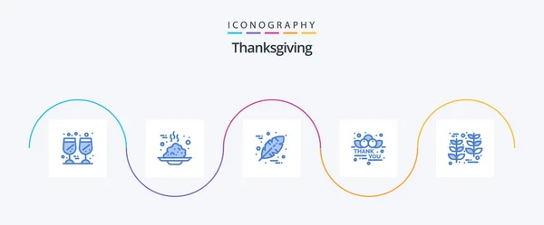 Thanksgiving Blue Icon Pack Včetně Sklizně Díkůvzdání Díky Zprávu Třešeň — Stockový vektor
