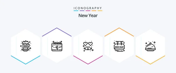 New Year Line Icon Pack Including Party Food Love Cover — Stockvektor