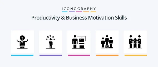 Productivity Business Motivation Skills Glyph Icon Pack Including Partners Collaboration — Vector de stock
