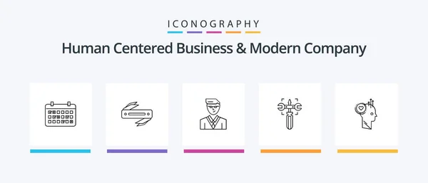 Человекоцентричный Бизнес Современная Компания Line Icon Pack Включая Приглашение Личность — стоковый вектор