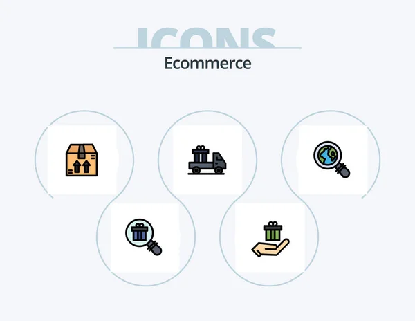 Linea Commercio Elettronico Icona Riempita Pack Icona Design Aggiungere Commerce — Vettoriale Stock