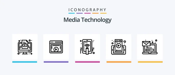 Media Technology Line Icon Pack Including Computer Media Player Music — Image vectorielle