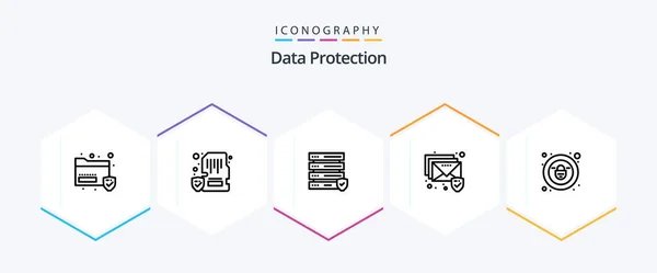 Data Protection Line Icon Pack Including Security Lock Mobile Security — Stock Vector