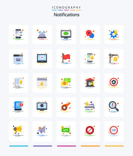 Creative Notifications Flat Icon Pack Options Alert Chat Star Screen — Wektor stockowy