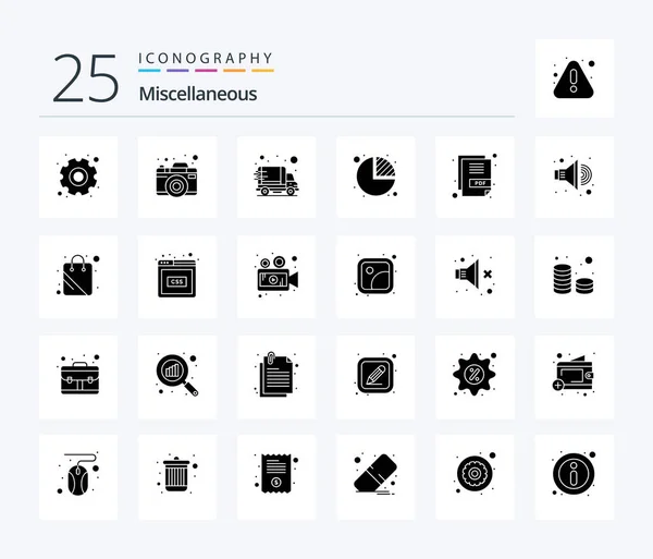Miscellaneous Solid Glyph Icon Pack Including Pdf Delivery Statistics Chart — Stock vektor