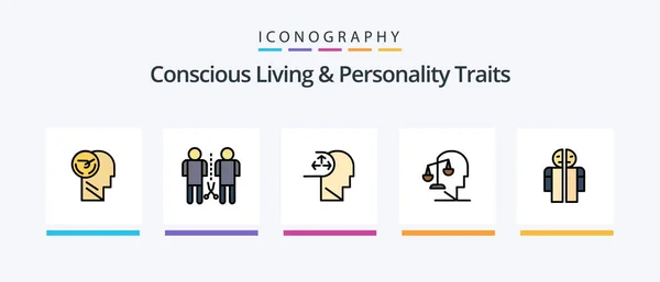 Concious Living Personality Traits Line Filled Icon Pack Incluyendo Críticas — Archivo Imágenes Vectoriales