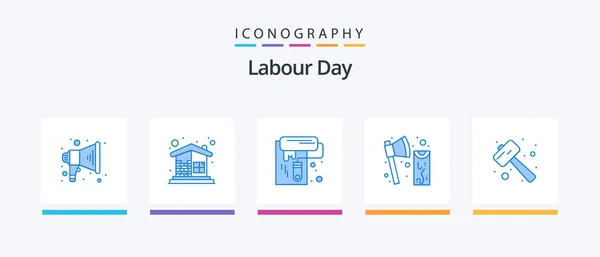 Labour Day Blue Icon Pack Including Knock Tool Wall Paint — Stock Vector
