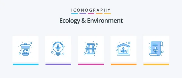 Ecology Environment Blue Icon Pack Including Leaf Leaf Бочка Дом — стоковый вектор