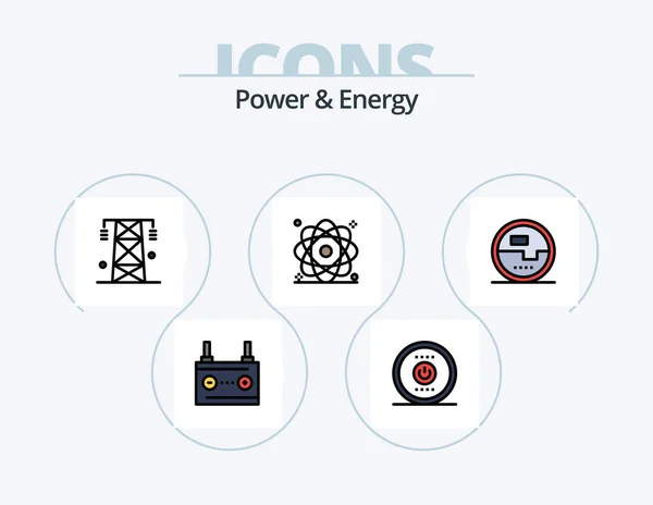 Power Energy Line Filled Icon Pack Icon Design Inglés Nuclear — Vector de stock