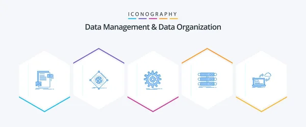 Data Management Data Organization Blue Icon Pack Including Rack Server — Vettoriale Stock