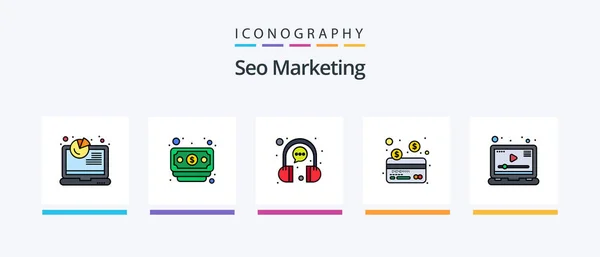 Seo Marketing Line Filled Icon Pack Including Seo Marketing Chat — Stock vektor