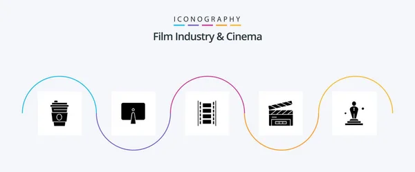 Cenima Glyph Icon Pack Incluyendo Película Solapa Película Animación Clapperboard — Archivo Imágenes Vectoriales
