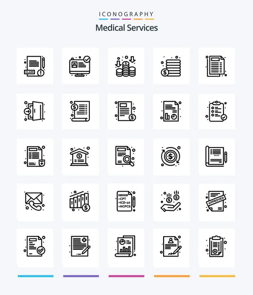 Servicios Médicos Creativos Paquete Iconos Esquemas Como Puerta Dinero Documento — Vector de stock