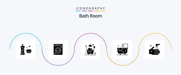 Bath Room Glyph Icon Pack Including Bathroom Cleaning Washing Bathroom — ストックベクタ