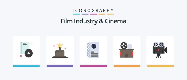 Cenima Flat Icon Pack Including Film Camera Ticket Cinema Theater — Archivo Imágenes Vectoriales