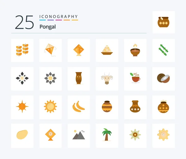 Pongal Flat Color Icon Pack Including Diwali Deepam Delicacy Celebrate — Vettoriale Stock